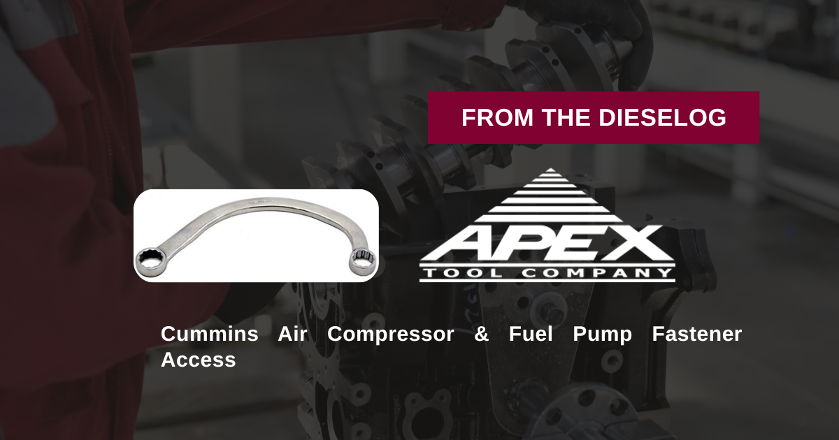 Step-by-step close up layout of heavy-duty diesel specialty wrenches resting on a workshop service tray